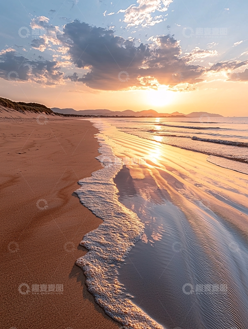 高清大图下载【趣麦麦图】夕阳下的海滩美景