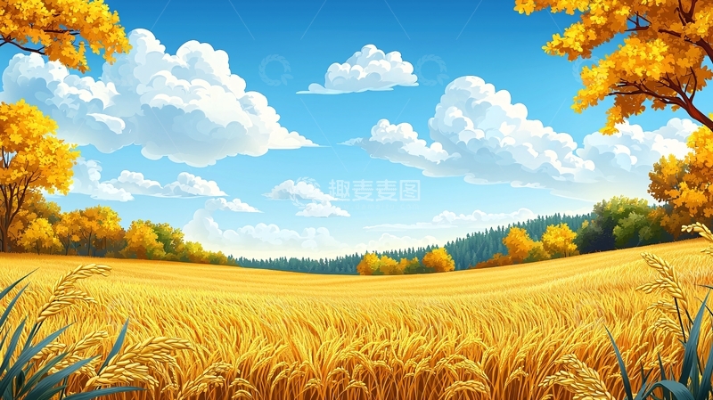 高清大图下载【趣麦麦图】秋日金黄麦田风景图
