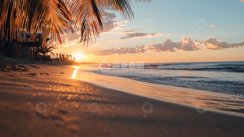 高清大图下载【趣麦麦图】日落海滩椰树沙滩
