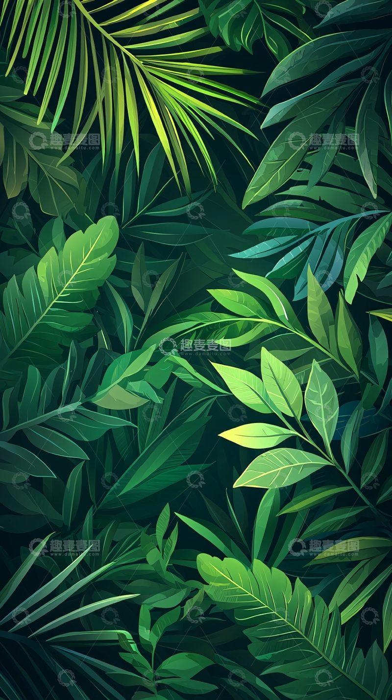 高清大图下载【趣麦麦图】热带雨林植物叶子背景图