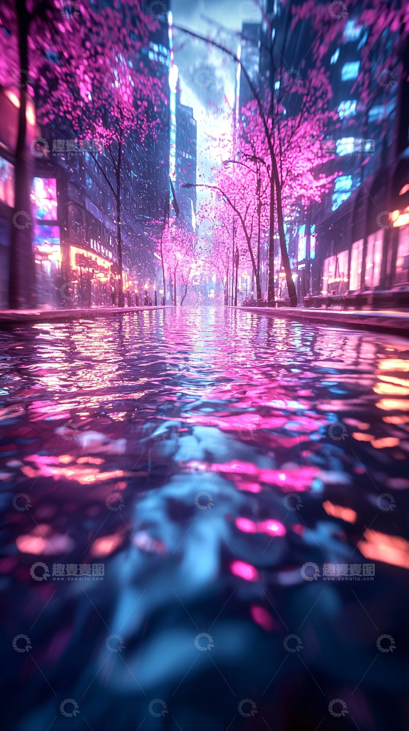 高清大图下载【趣麦麦图】霓虹雨夜城市街景