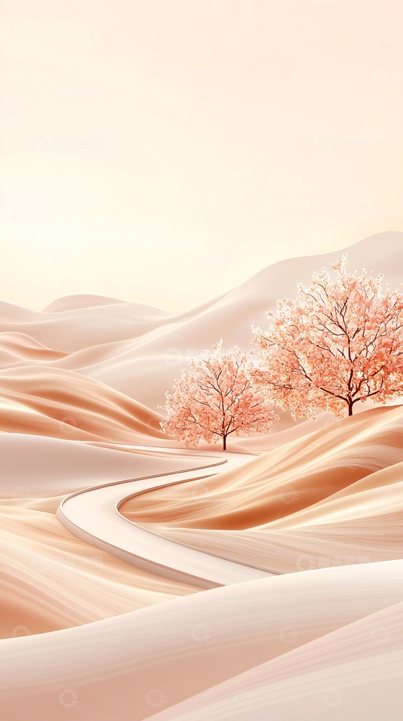 高清大图下载【趣麦麦图】沙漠中的樱花树风景图