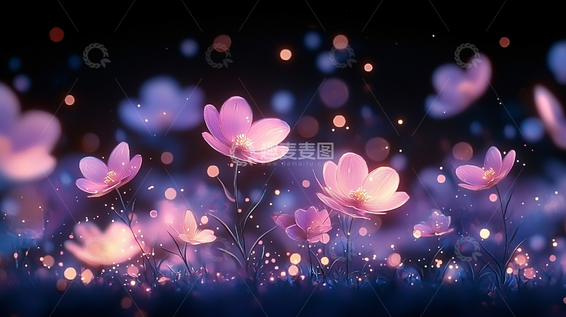 高清大图下载【趣麦麦图】梦幻花海夜景背景图