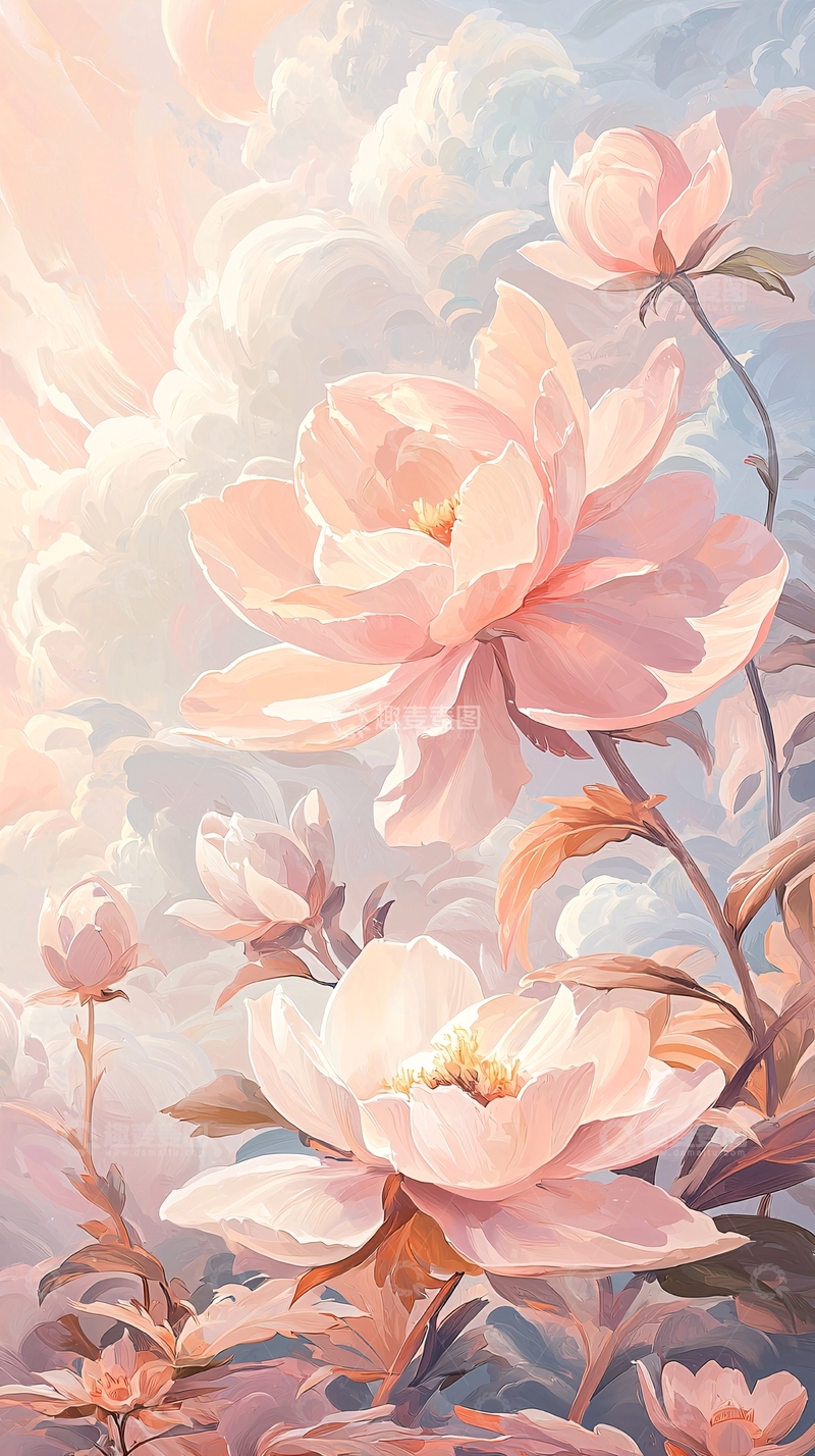 高清大图下载【趣麦麦图】粉嫩牡丹花丛背景图