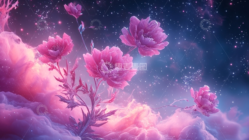 高清大图下载【趣麦麦图】梦幻星空下的花朵