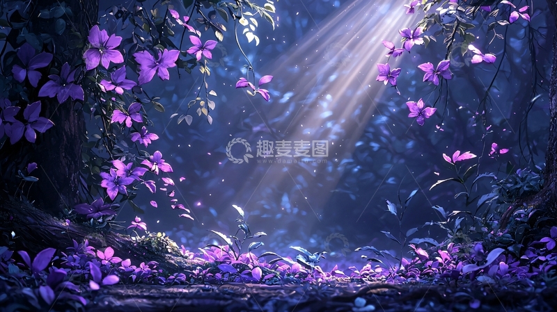 高清大图下载【趣麦麦图】梦幻森林中的紫色花朵