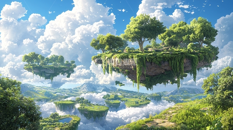 高清大图下载【趣麦麦图】漂浮岛屿幻想风景