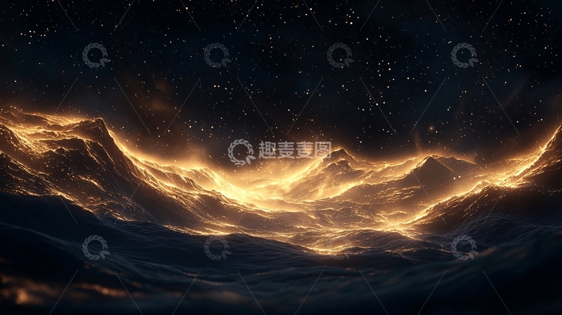 高清大图下载【趣麦麦图】夜空下的山峰与波光粼粼的海面