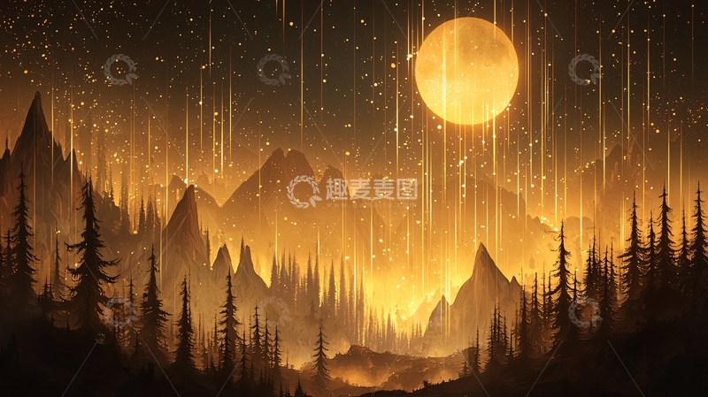 高清大图下载【趣麦麦图】夜空下的山林奇观