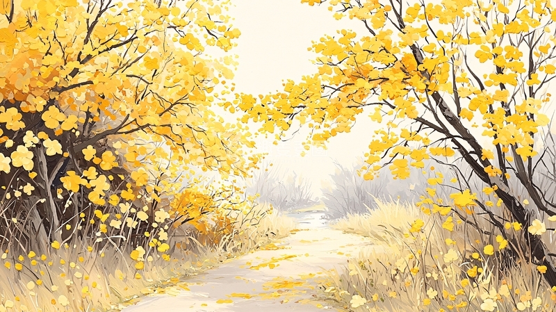 高清大图下载【趣麦麦图】秋日小径黄叶满地