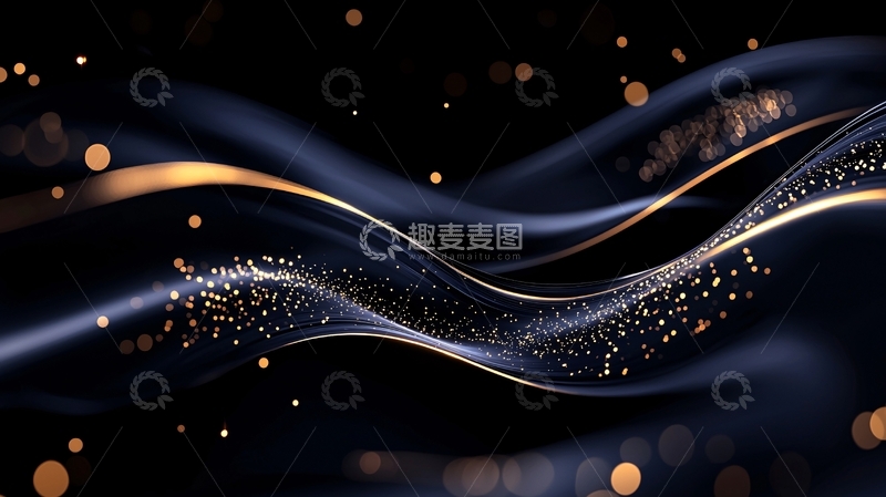 高清大图下载【趣麦麦图】-金色波浪与光点的艺术背景