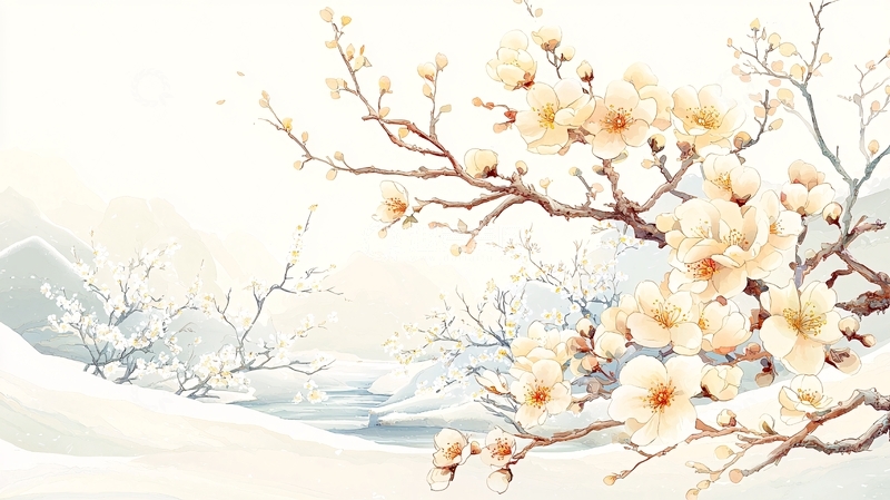 高清大图下载【趣麦麦图】冬日雪景中的梅花盛开