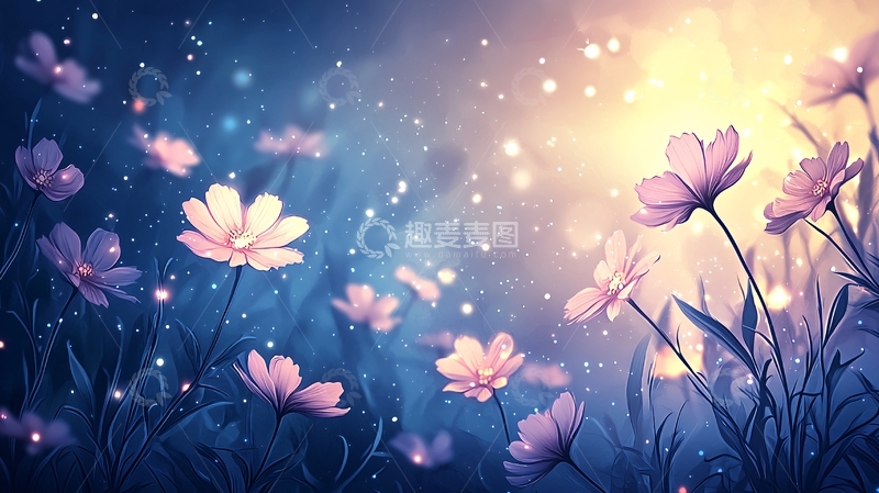 高清大图下载【趣麦麦图】梦幻花海夜景背景图
