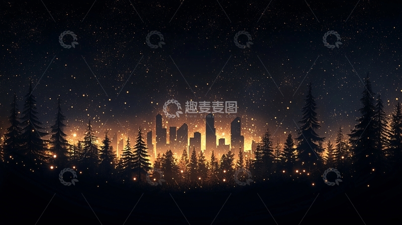 高清大图下载【趣麦麦图】夜景森林城市灯火璀璨