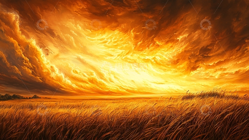 高清大图下载【趣麦麦图】金色麦田夕阳美景