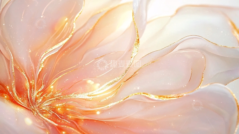 高清大图下载【趣麦麦图】金色流光粉色花瓣抽象艺术背景