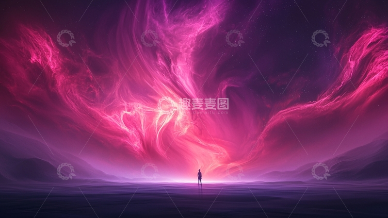 高清大图下载【趣麦麦图】梦幻星空下的孤独身影