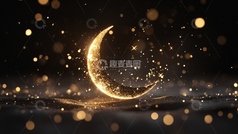 高清大图下载【趣麦麦图】金色月亮与星光璀璨夜景