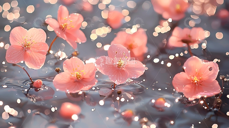 高清大图下载【趣麦麦图】粉色樱花漂浮在水面上