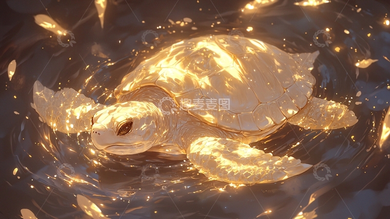 高清大图下载【趣麦麦图】金色海龟在水中游泳