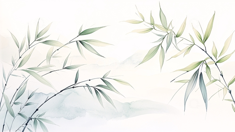 高清大图下载【趣麦麦图】竹叶山水画背景图