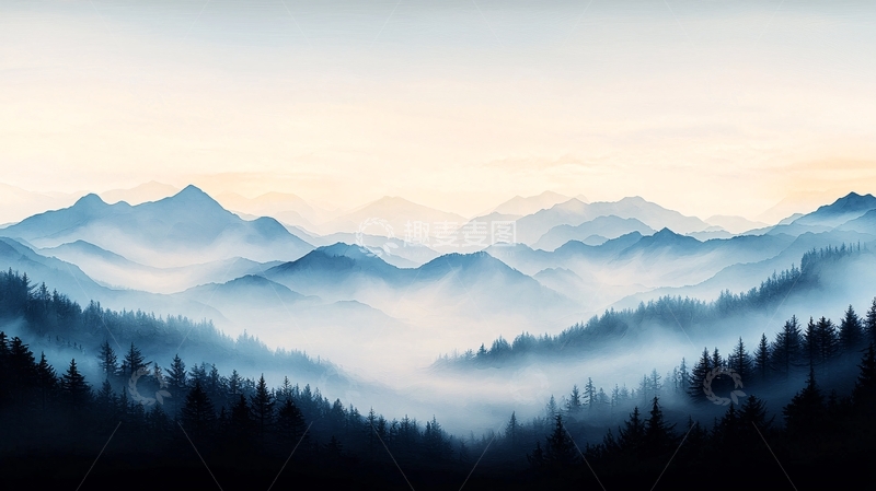 高清大图下载【趣麦麦图】晨雾中的山峦