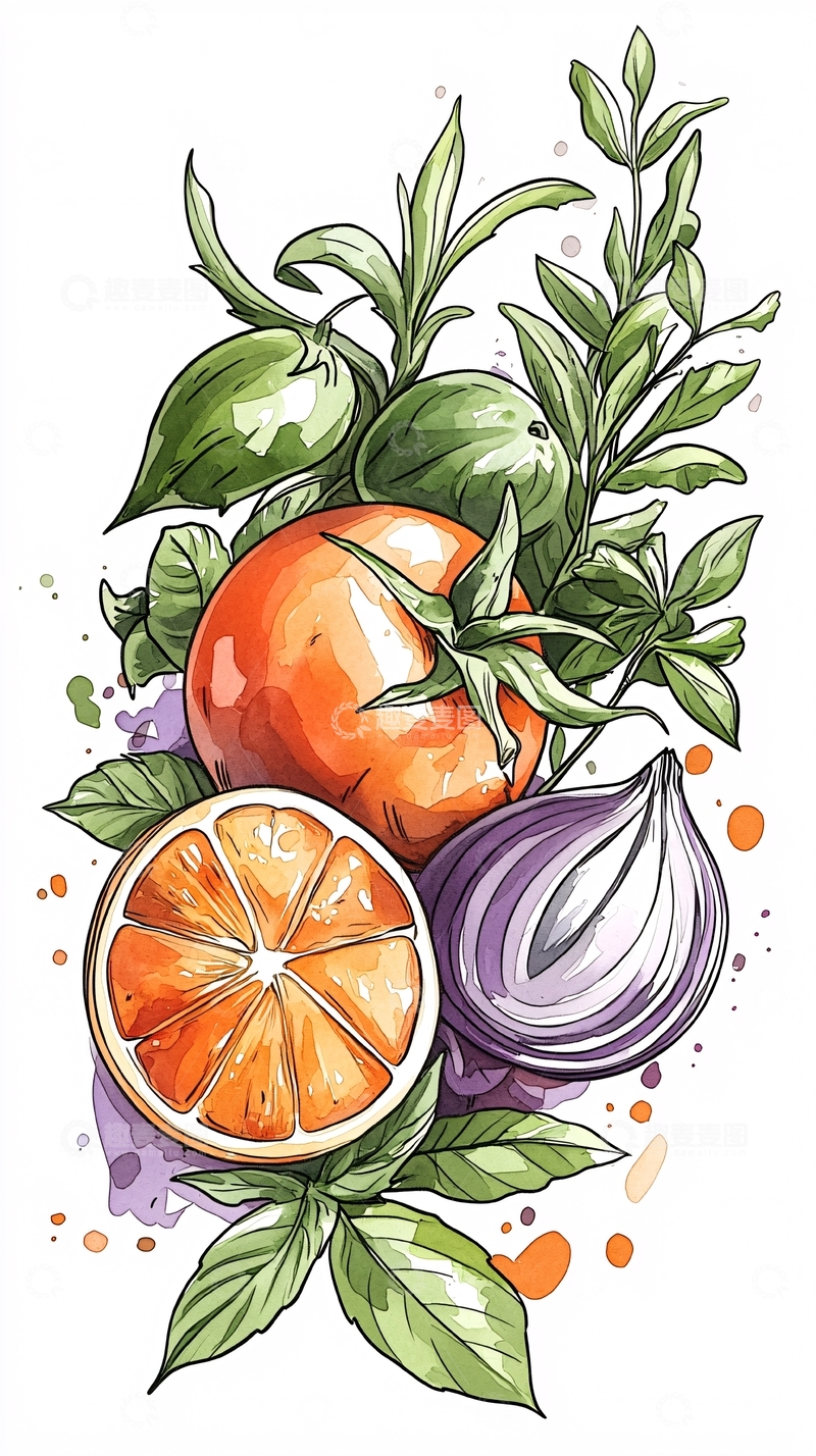 高清大图下载【趣麦麦图】橙子与洋葱的创意插画