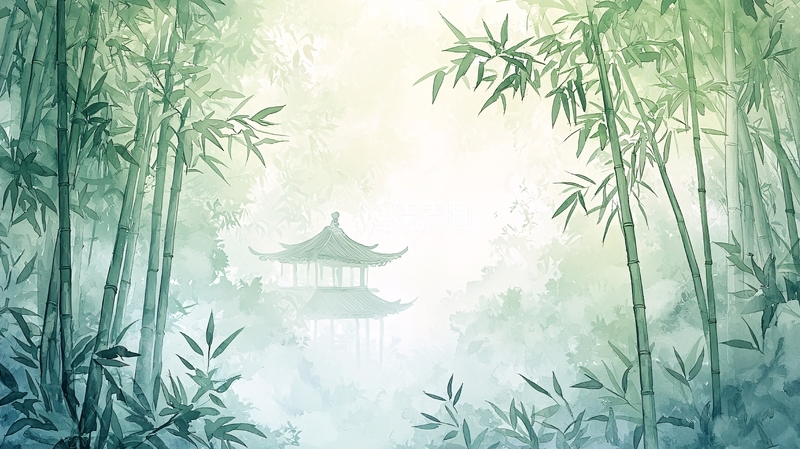 高清大图下载【趣麦麦图】竹林中的古亭
