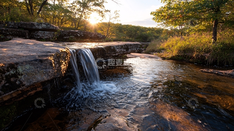 高清大图下载【趣麦麦图】日落时分的自然瀑布景观