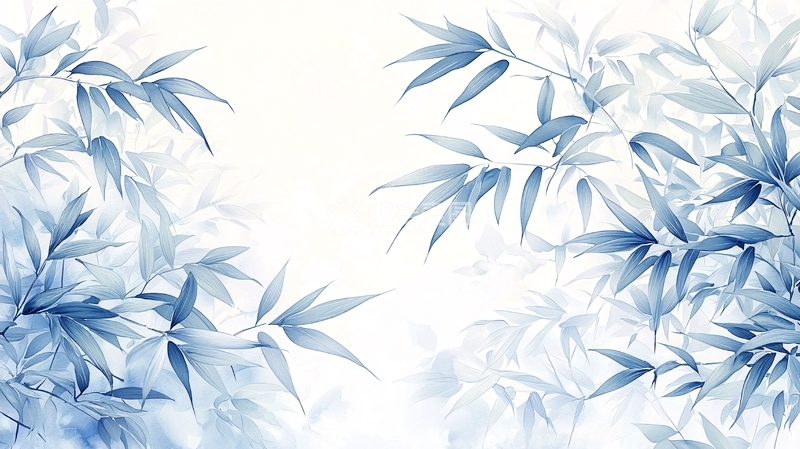 高清大图下载【趣麦麦图】蓝色竹叶背景素材