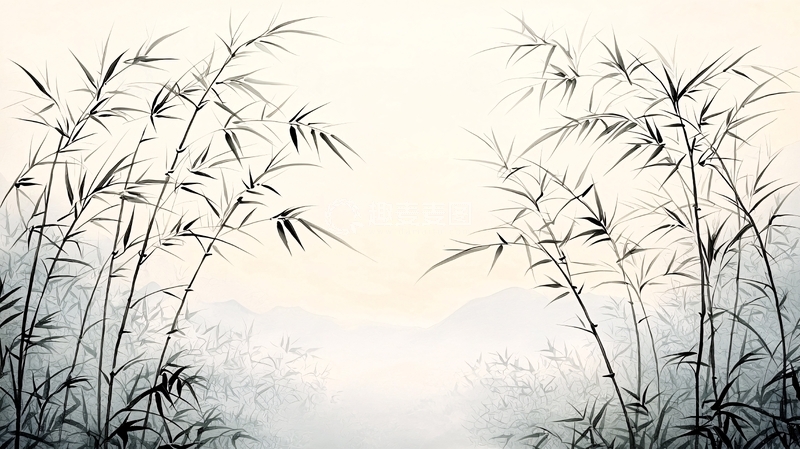 高清大图下载【趣麦麦图】竹林雾山图高清图片