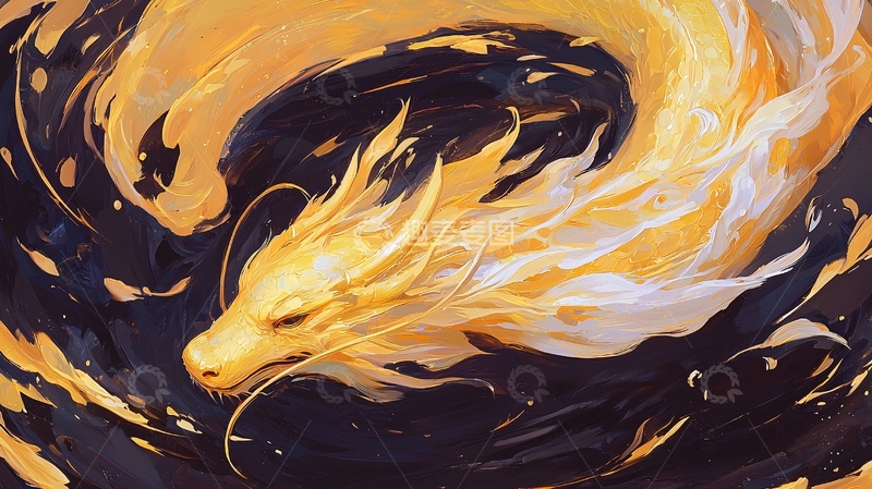 高清大图下载【趣麦麦图】金色龙形火焰漩涡