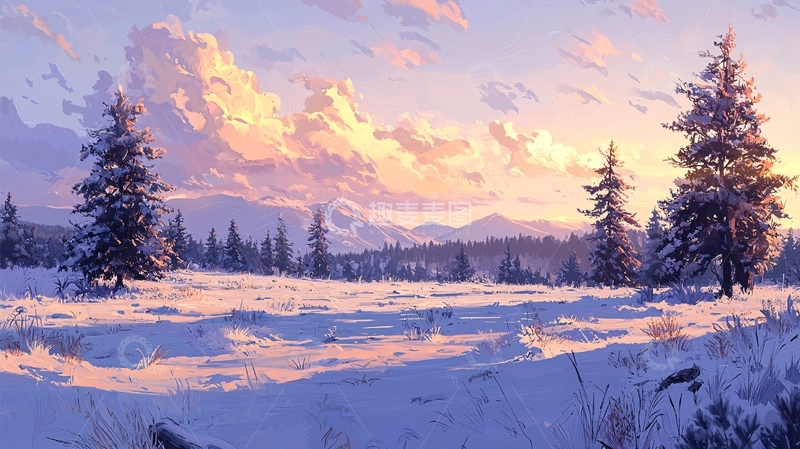 高清大图下载【趣麦麦图】冬日雪景山林风景