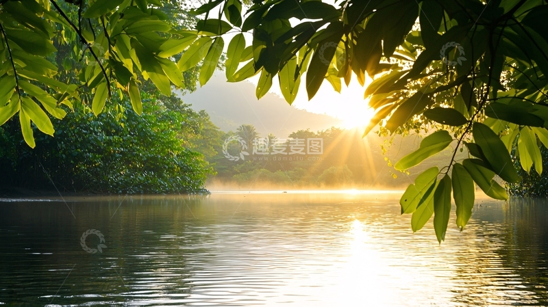 高清大图下载【趣麦麦图】晨光中的宁静湖面