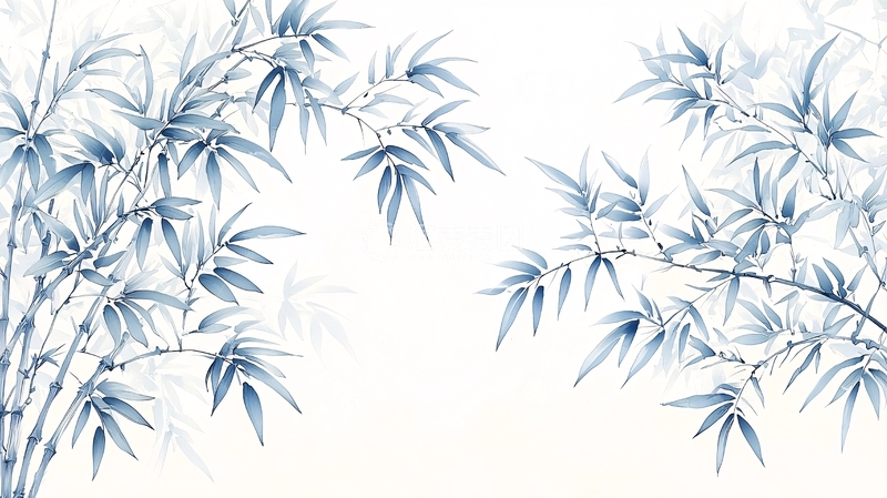 高清大图下载【趣麦麦图】青花竹叶背景图
