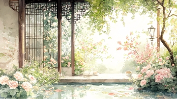 春日庭院花影图