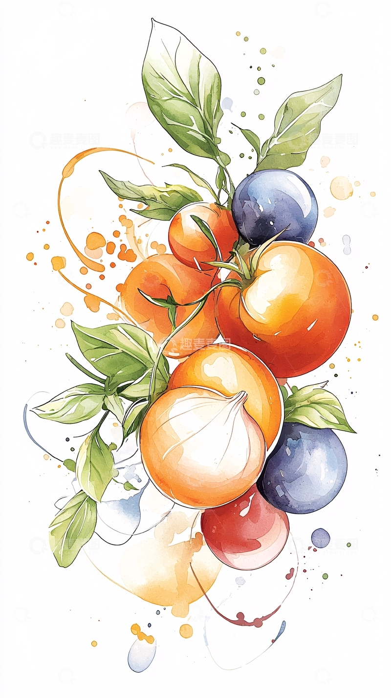 高清大图下载【趣麦麦图】色彩斑斓的水果与蔬菜插画