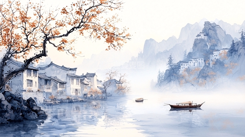 高清大图下载【趣麦麦图】秋日山水画风景图