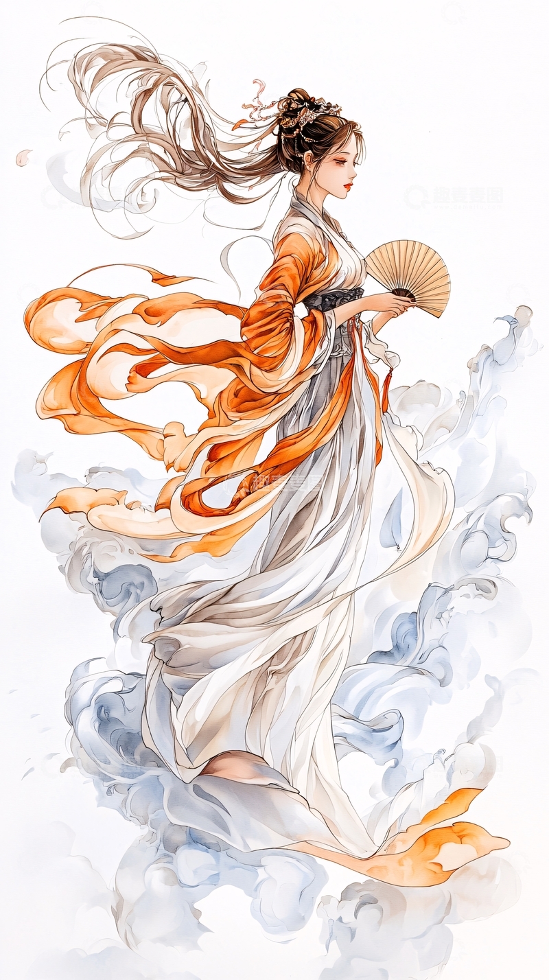高清大图下载【趣麦麦图】飘逸古风女子手持扇子