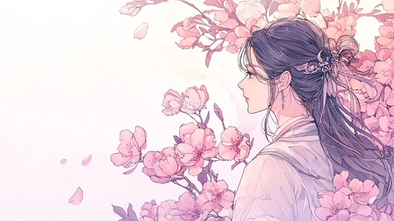 高清大图下载【趣麦麦图】樱花下的女子