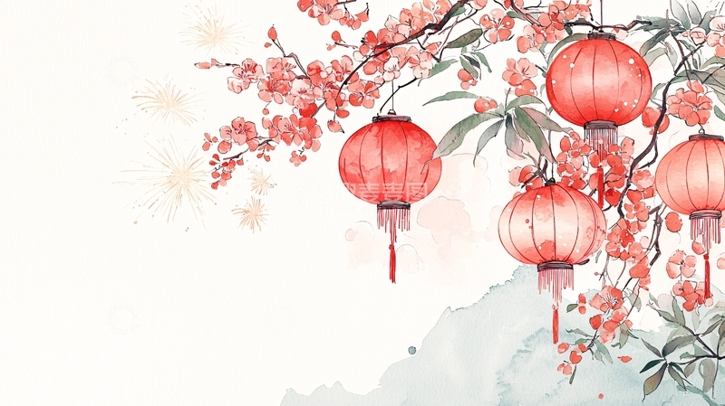 高清大图下载【趣麦麦图】红灯笼与樱花的节日氛围