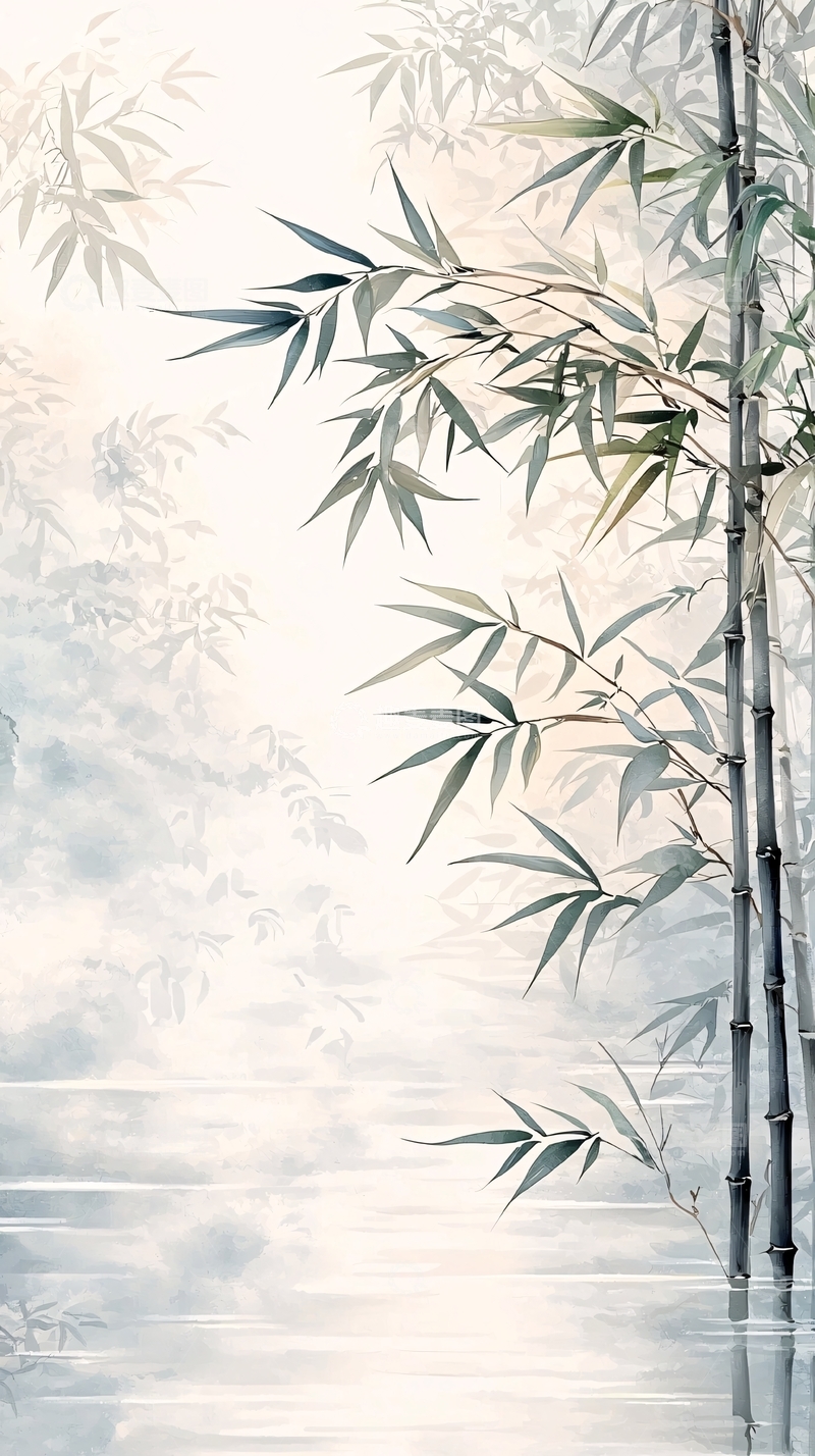 高清大图下载【趣麦麦图】雾中竹影宁静图