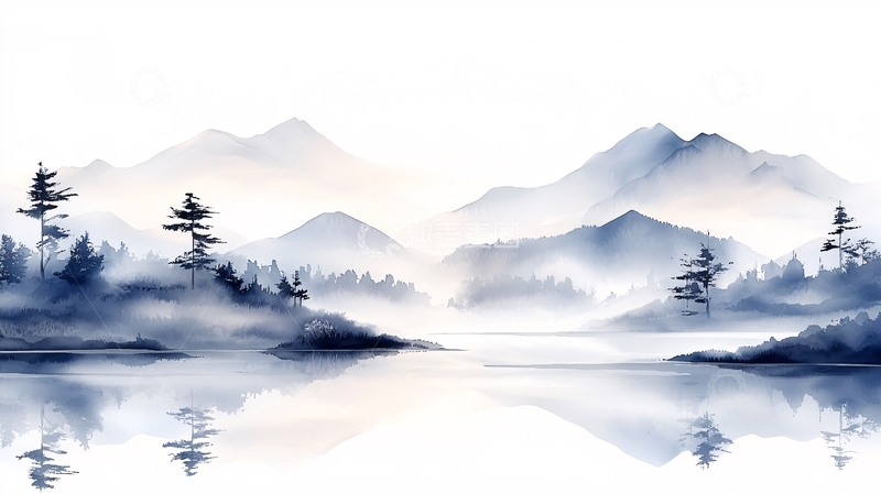 高清大图下载【趣麦麦图】雾中湖畔山景