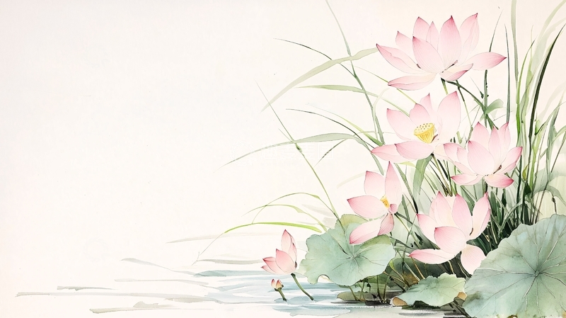 高清大图下载【趣麦麦图】荷花池塘水彩画