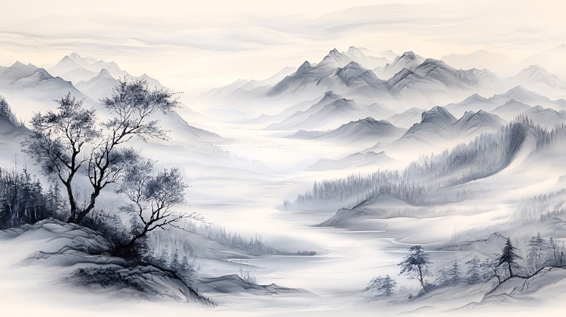 高清大图下载【趣麦麦图】水墨山水画风景图