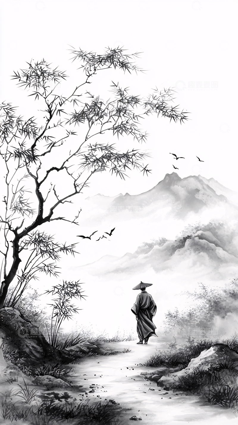 高清大图下载【趣麦麦图】水墨山水人物图
