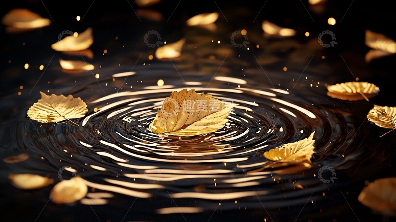 高清大图下载【趣麦麦图】秋叶漂浮在水面上