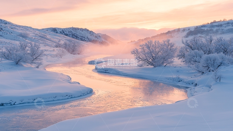高清大图下载【趣麦麦图】冬日雪景河流自然风光