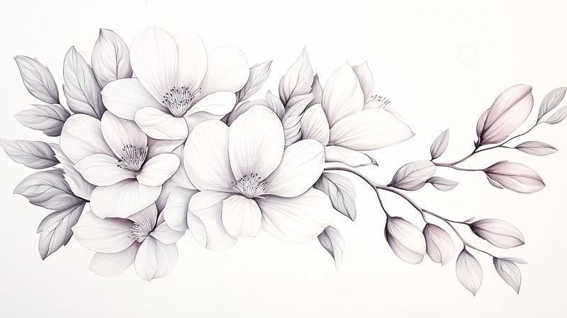 高清大图下载【趣麦麦图】黑白手绘花卉插画素材