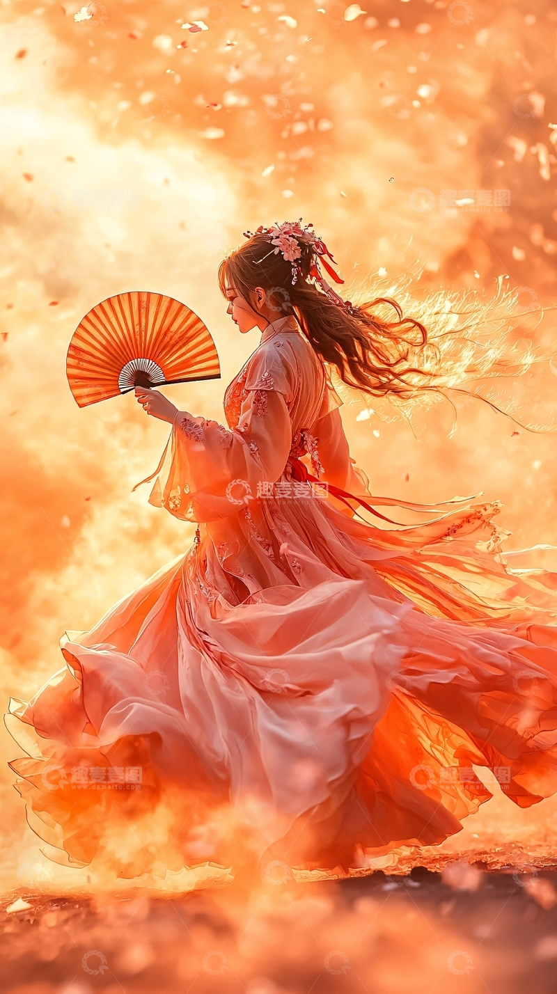 高清大图下载【趣麦麦图】秋日舞动的古典美女